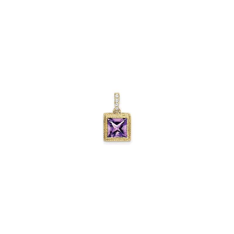 Sterling Silver Pendants with Hand - Engraved Family CrestsSquare Amethyst & Diamond Bezel Pendant (14K)