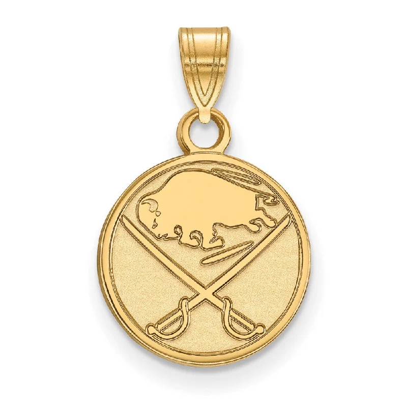 Sterling Silver Pendants with Hand - Engraved Family CrestsSS 14k Yellow Gold Plated NHL Buffalo Sabres Small Disc Pendant