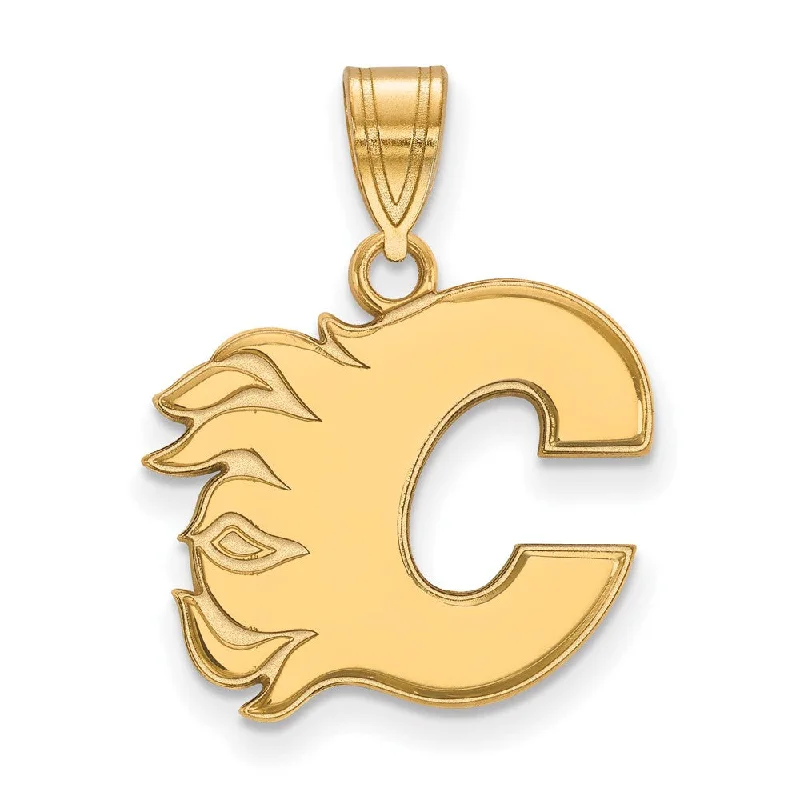 Obsidian Pendants with Shiny Mirror - Like SurfacesSS 14k Yellow Gold Plated NHL Calgary Flames Medium Pendant