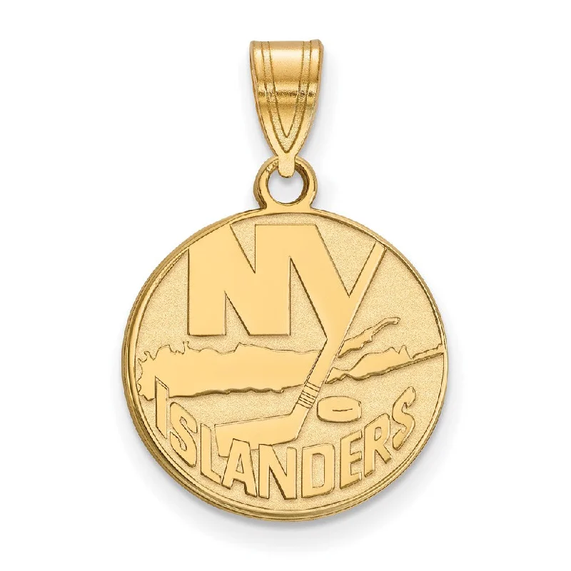 Leather - Wrapped Pendants with Brass Stud EmbellishmentsSS 14k Yellow Gold Plated NHL New York Islanders MD Disc Pendant