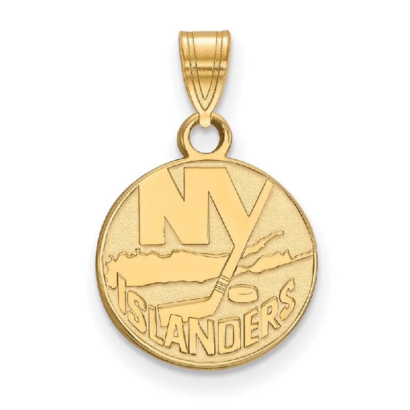 Hand - Carved Wooden Pendants with Folk - Art MotifsSS 14k Yellow Gold Plated NHL New York Islanders Small Disc Pendant