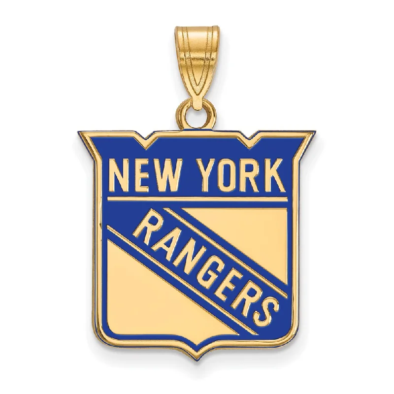 Leather - Wrapped Pendants with Brass Stud EmbellishmentsSS 14k Yellow Gold Plated NHL New York Rangers LG Enamel Pendant