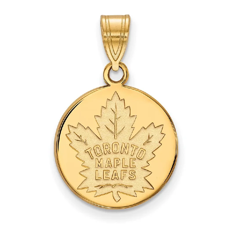 Sterling Silver Pendants with Hand - Engraved Family CrestsSS 14k Yellow Gold Plated NHL Toronto Maple Leafs MD Disc Pendant