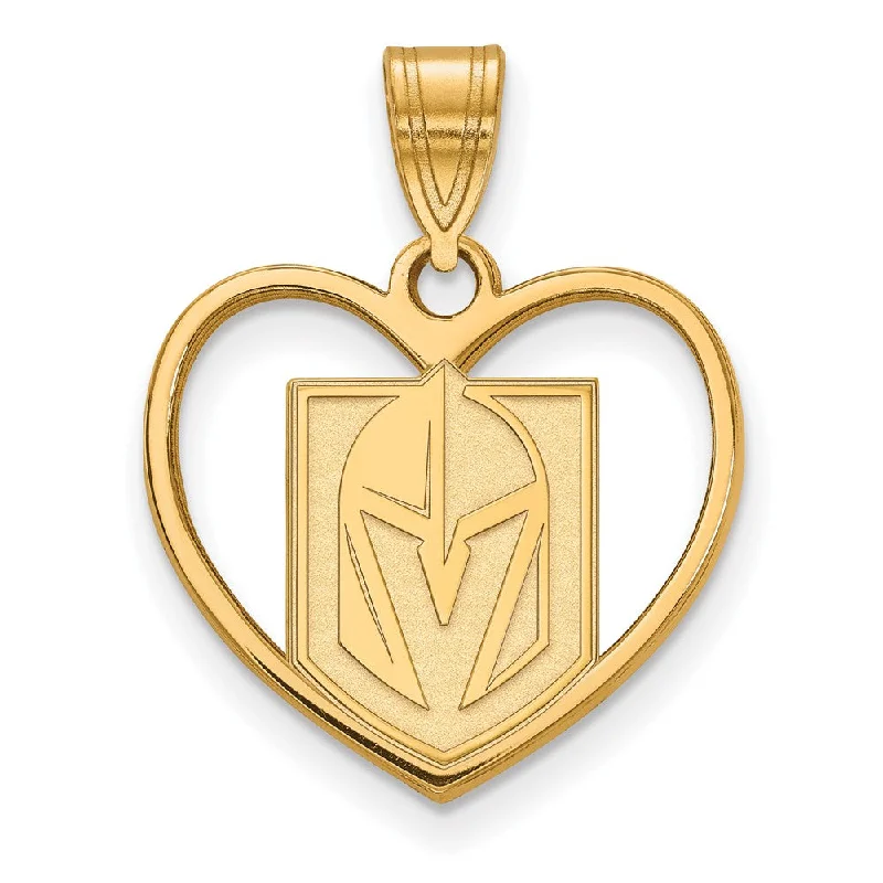 Crystal - Encrusted Pendants in the Shape of a CrownSS 14k Yellow Gold Plated NHL Vegas Golden Knights Heart Pendant