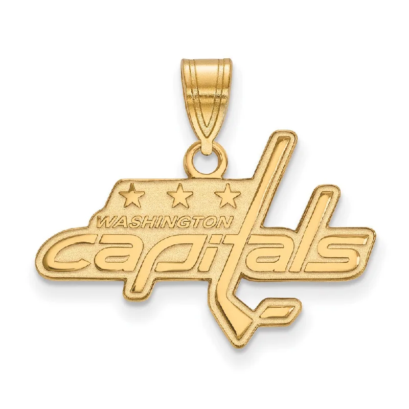 Sterling Silver Pendants with Hand - Engraved Family CrestsSS 14k Yellow Gold Plated NHL Washington Capitals Medium Pendant