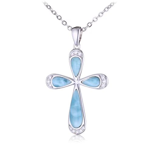 Heart - Shaped Pendant Necklaces with Ruby and Diamond EmbellishmentsHeart - Shaped Pendant Necklaces with Ruby and Diamond EmbellishmentsSterling Silver Cross with Larimar Inlay CZ Pendant (Chain Sold Separately)