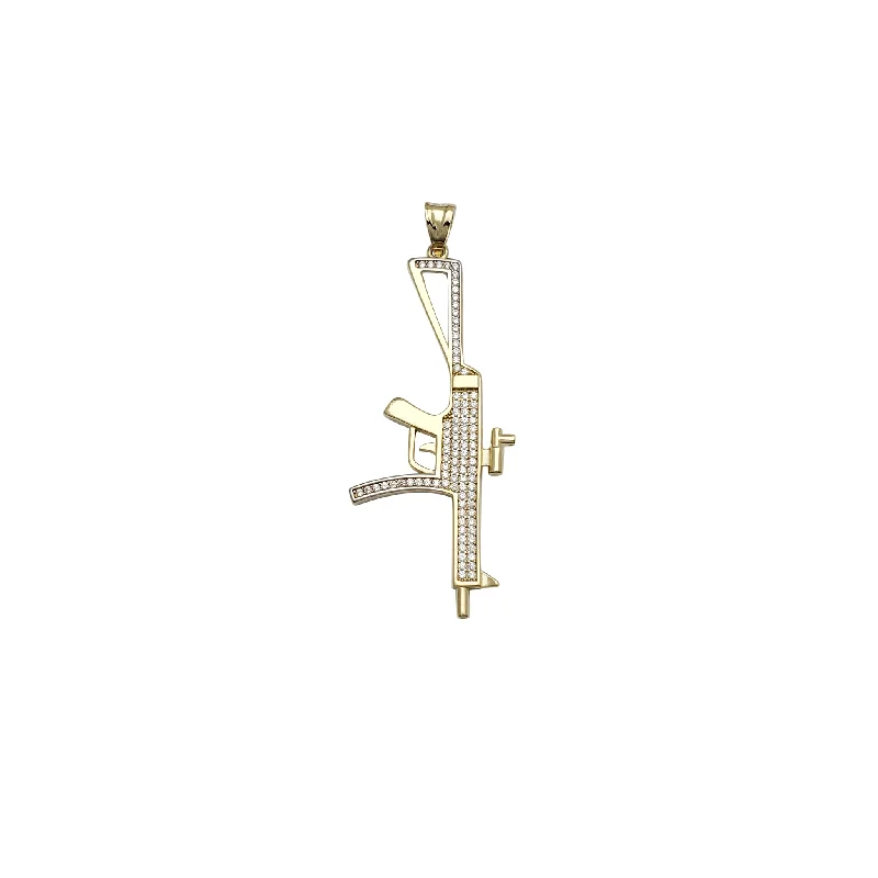 Crystal - Encrusted Pendants in the Shape of a CrownSub Machine Gun CZ Pendant (14K)