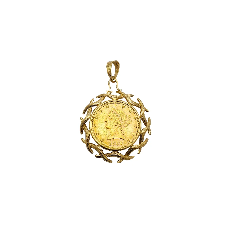 Bone - Carved Pendants with Tribal - Inspired SymbolsTen D. Root Frame Gold Coin Pendant 1888 (14K)