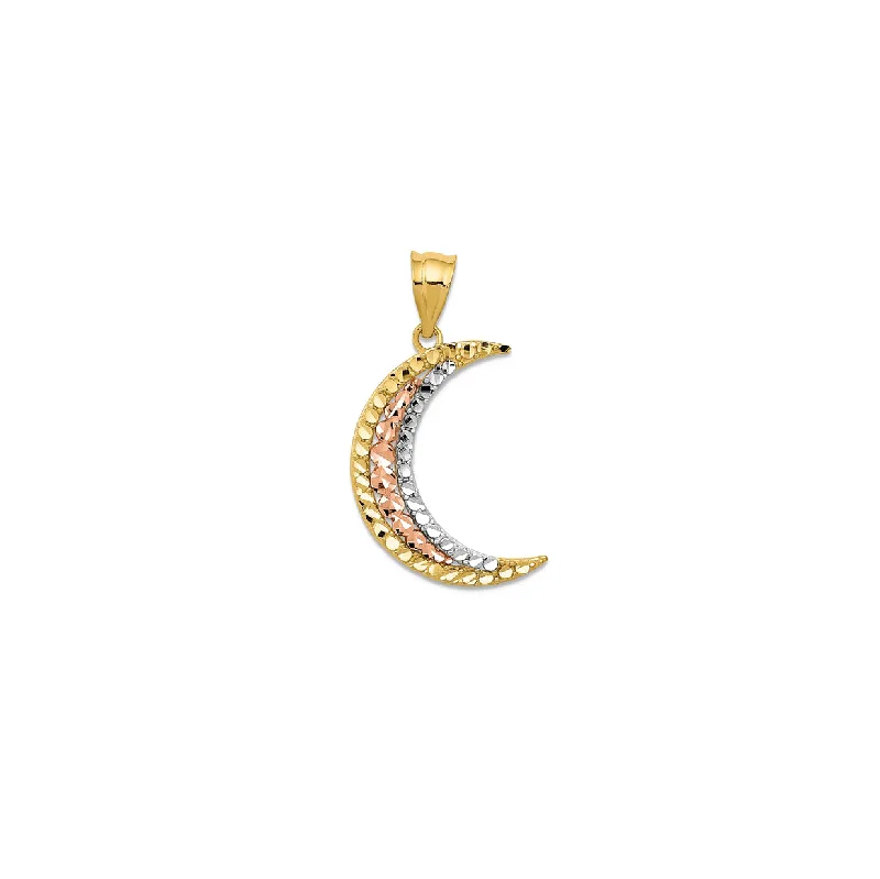 Leather - Wrapped Pendants with Brass Stud EmbellishmentsTricolor Diamond Cut Moon Pendant (14K)