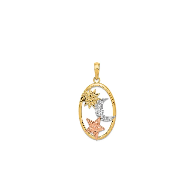 Gold - Plated Pendants with Enameled Floral BouquetsTricolor Moon Sun and Star Pendant (14K)