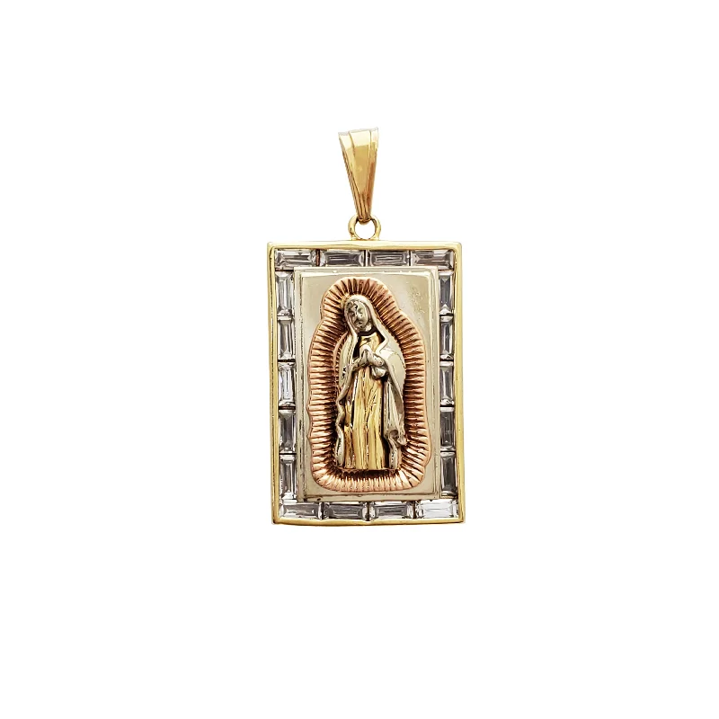 Sterling Silver Pendants with Hand - Engraved Family CrestsTricolor Virgin Mary Pendant (14K)