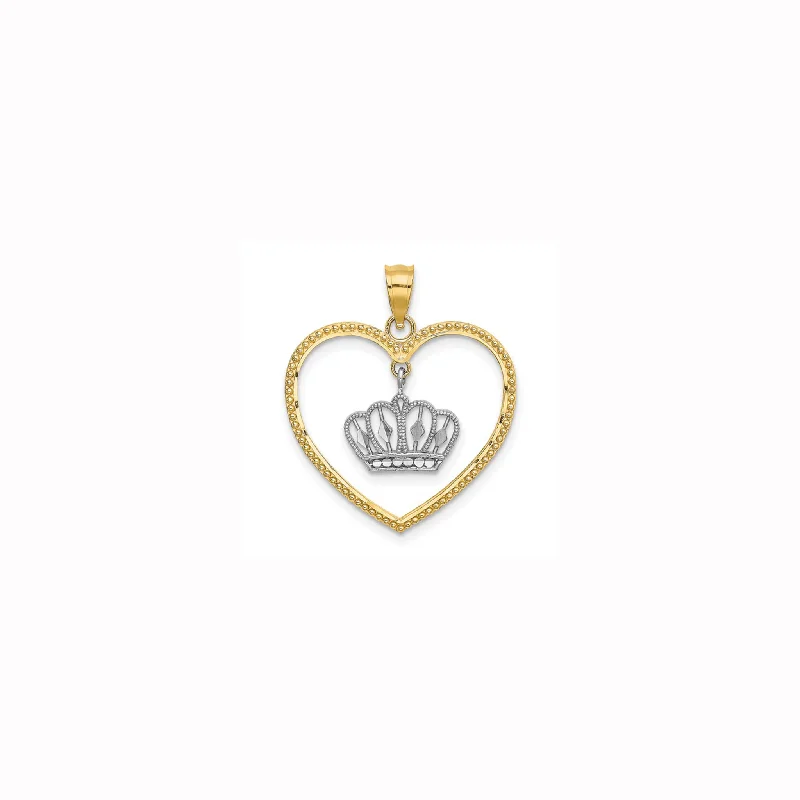 Rose - Quartz Pendants with Heart - Shaped CutoutsTwo Tone Crown Pendant (14K)