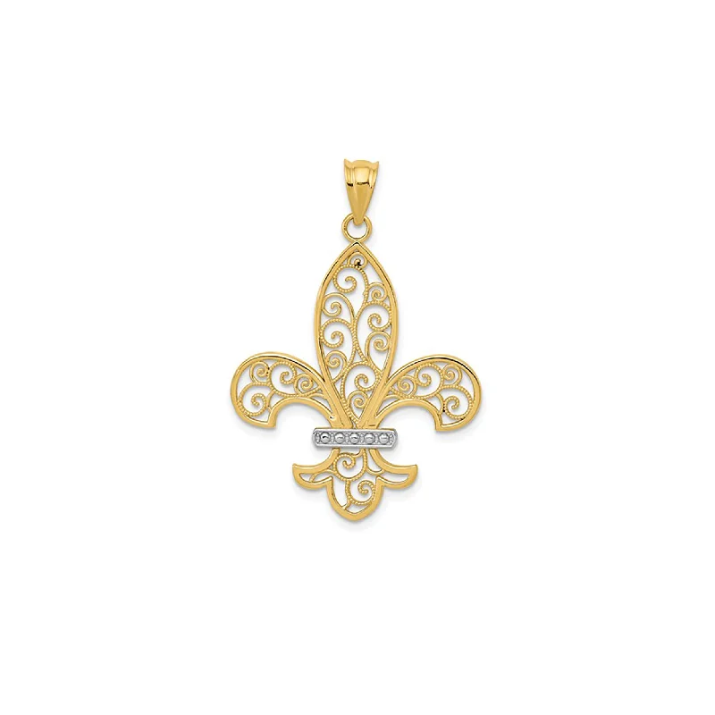 Coral - Trimmed Pendants with Seashell and Pearl AccentsTwo-Tone Filigree Fleur de Lis Pendant (14K)