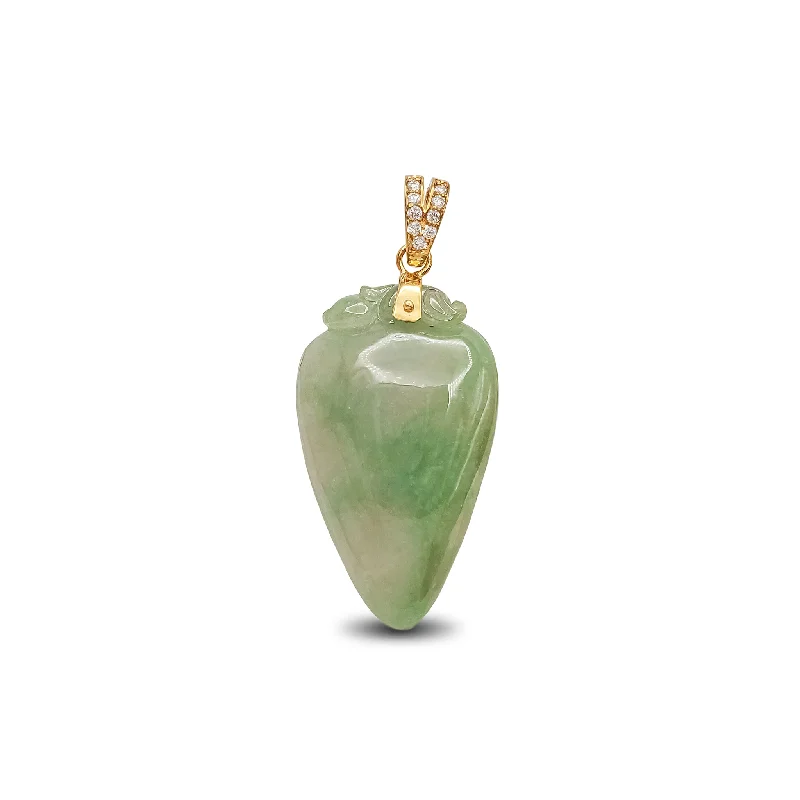 Hand - Carved Wooden Pendants with Folk - Art MotifsVS Diamond Longevity Peach / Shoutao Jade Pendant (14K)