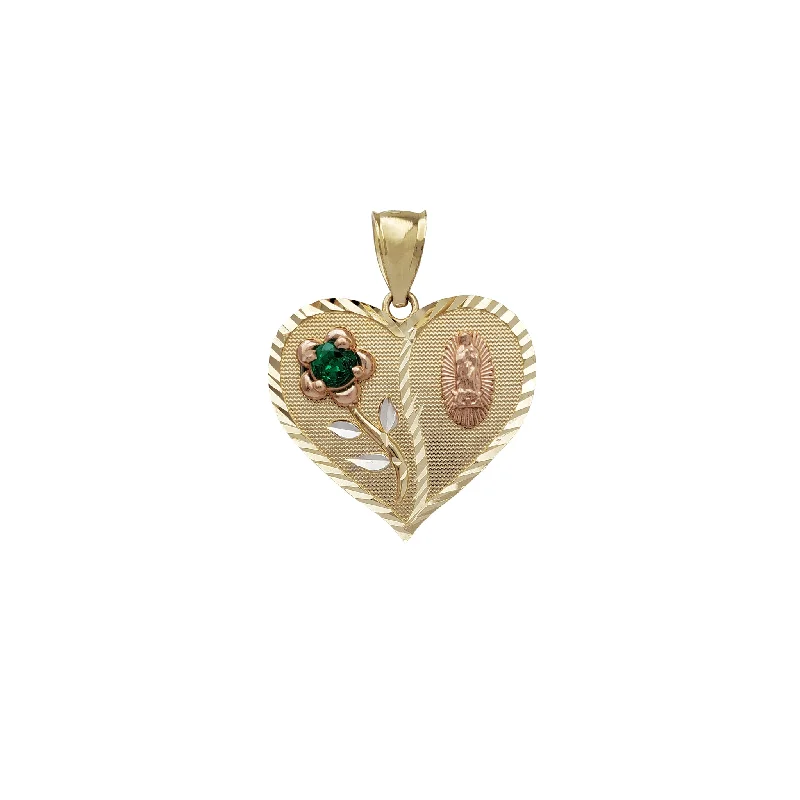 Crystal - Encrusted Pendants in the Shape of a CrownZirconia Diamond-cuts Flower & Virgin Mary Pendant (14K)