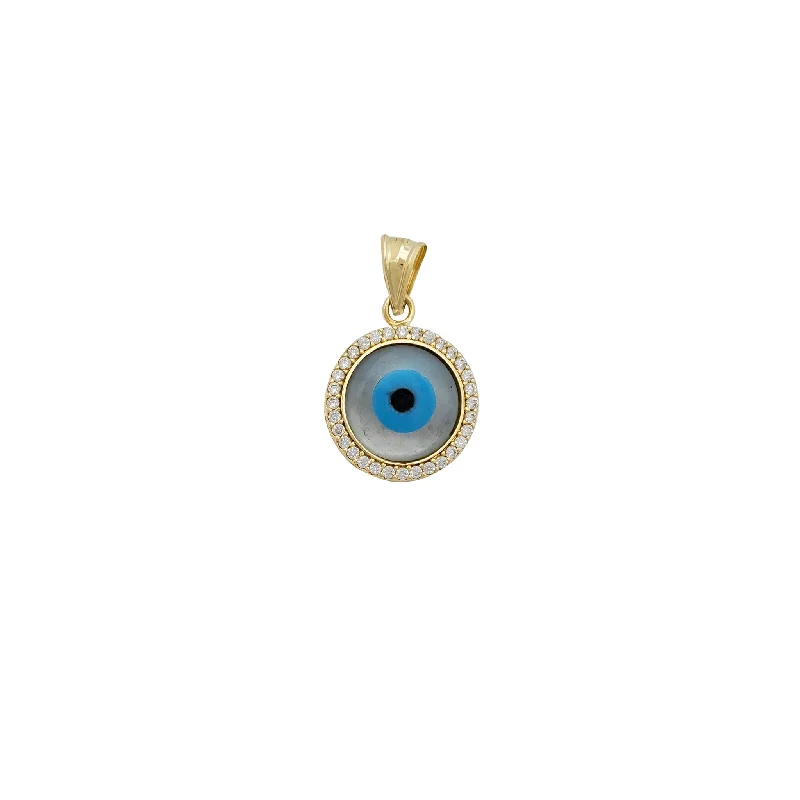 Ceramic Pendants with Hand - Painted Mandala DesignsZirconia Round Blue Evil Eye Pendant (14K)