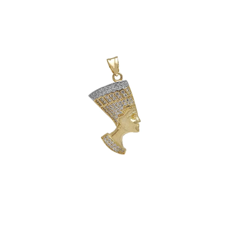 Leather - Wrapped Pendants with Brass Stud EmbellishmentsZirconia Two-Tone Nefertiti Pendant (14K)