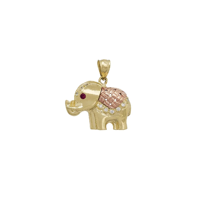 Hand - Carved Wooden Pendants with Folk - Art MotifsZirconia Two-Tone Ornament Elephant Pendant (14K)